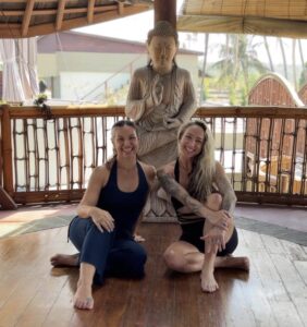 Stella and I teaching yoga at our retreat in Bali